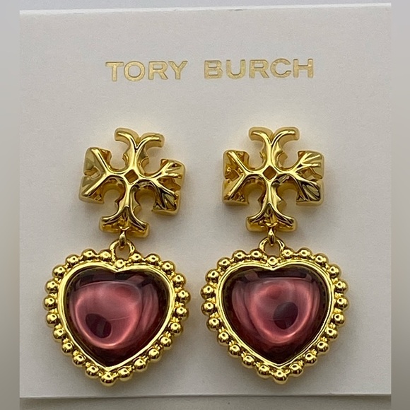 Tory Burch Jewelry - Tory Burch Roxanne heart drop earrings - gold tone and w purple heart